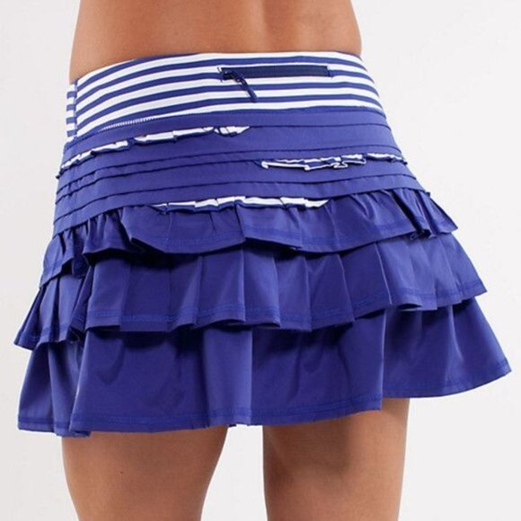 Lululemon blue skirt Back On Track Ruffles tennis Skort blue white sz 4 EUC - Picture 1 of 6